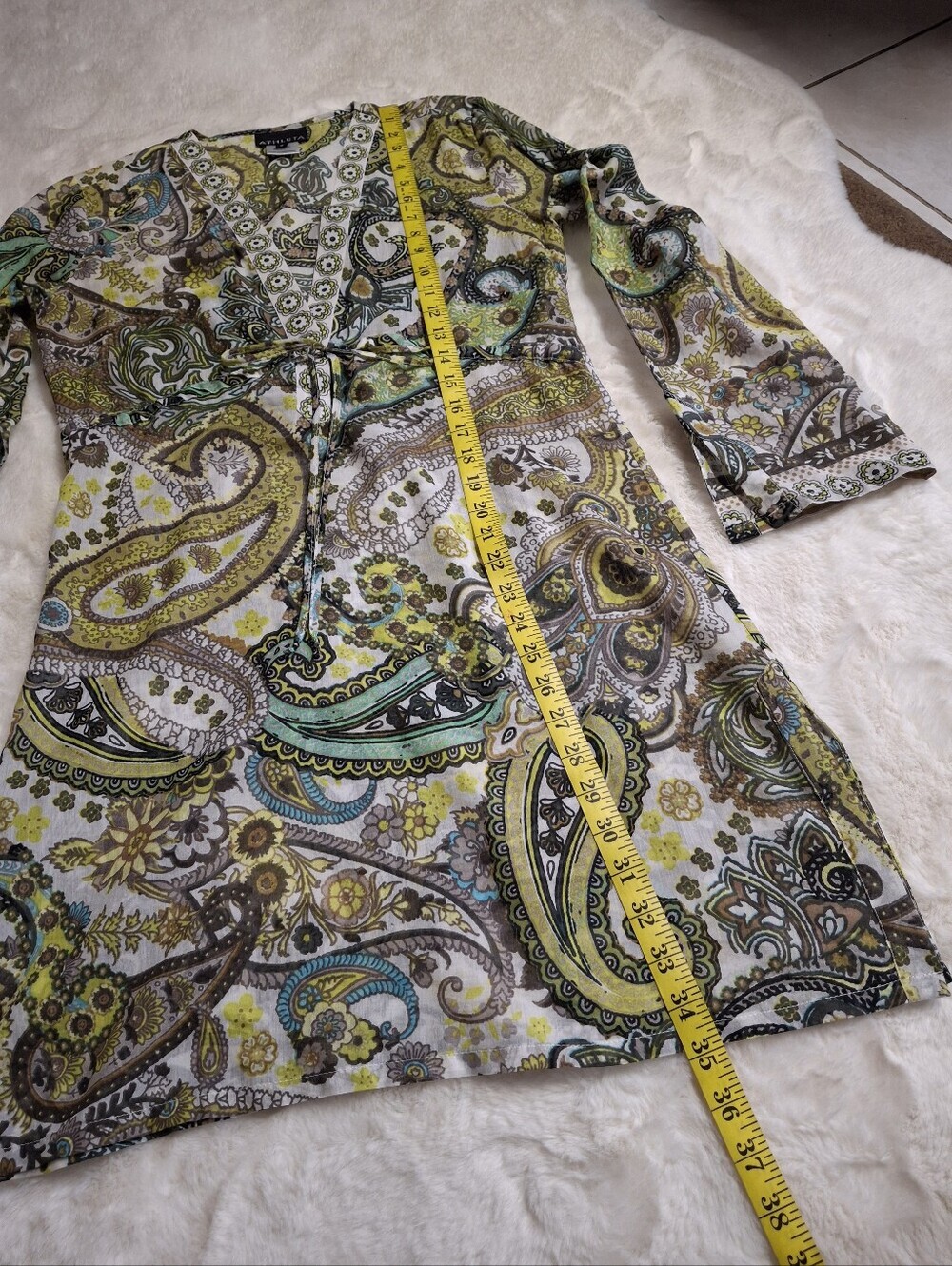 Athleta Cotton Silk Paisley Cinch Waist Cover-Up Tunic Dress Women Size Small - Picture 15 of 16